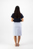 Vassalli - Blue Stripe - Knee Length Skirt with Contrast Buttons and Trim