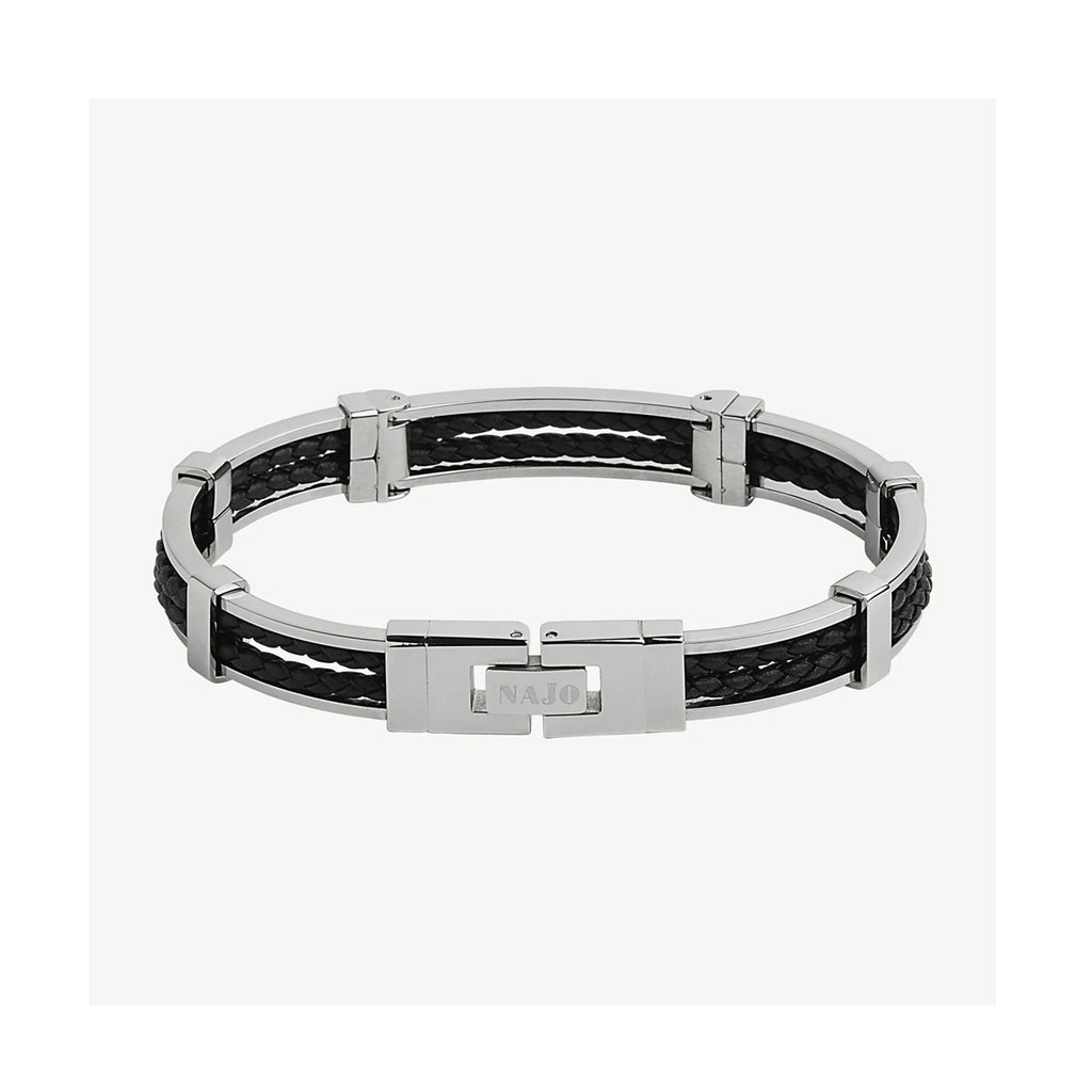 Najo - Band of Strength Men’s Plaited Leather and Steel Bracelet
