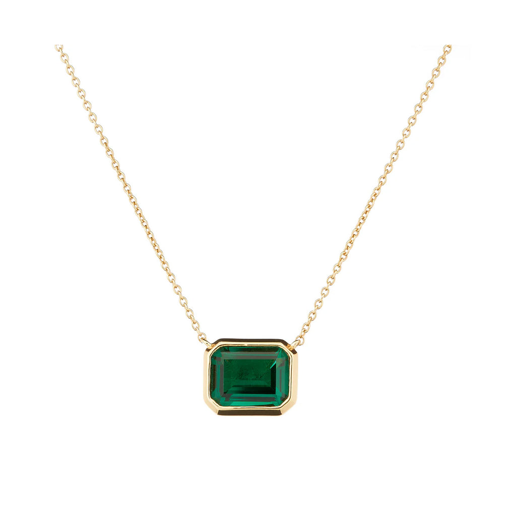 Sybella  - Yellow Gold Plate Baguette CZ Green Necklace